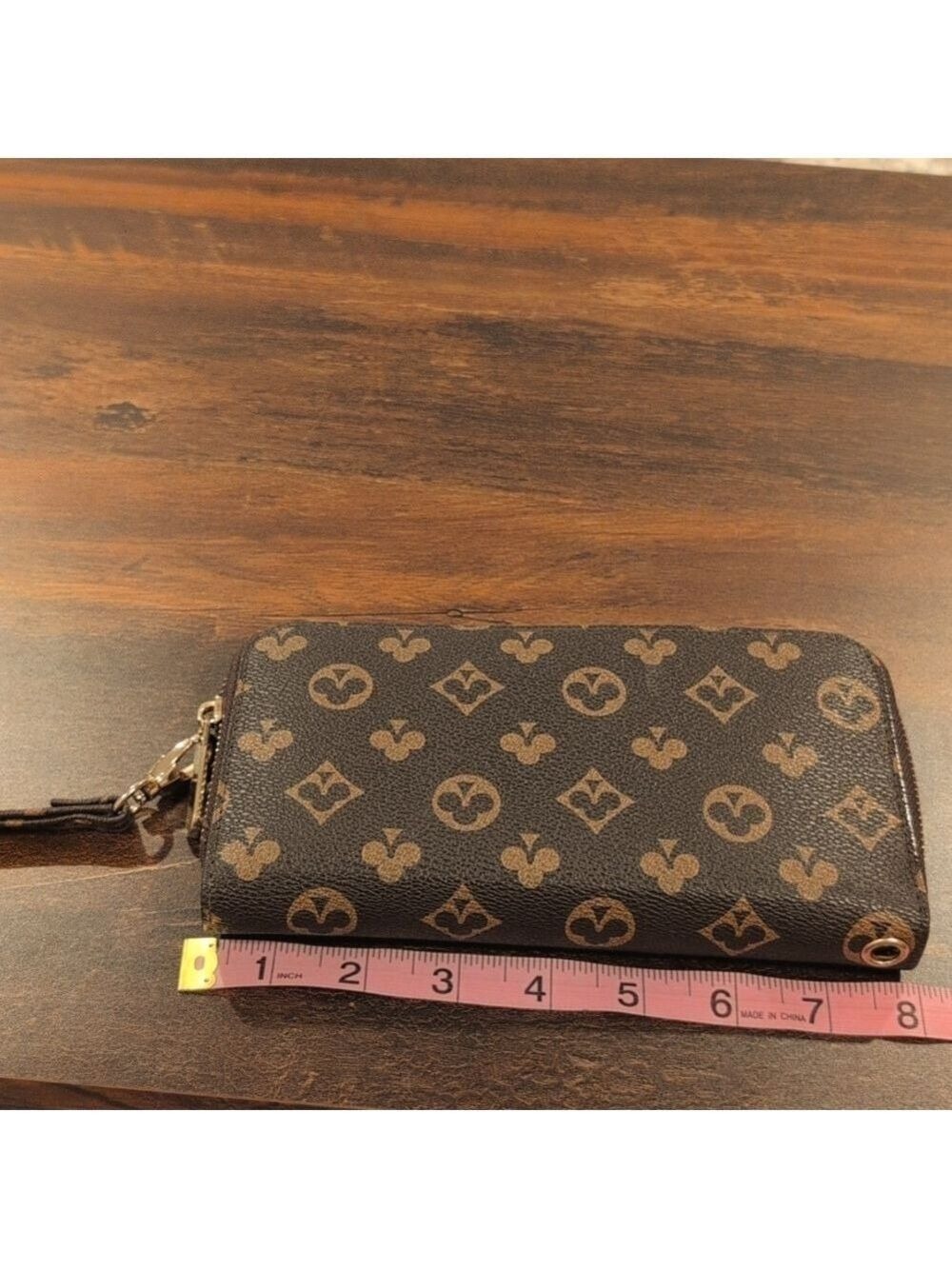 Brown, Tan Monogram Wallet Wristlet,New, With Many Slots And Zipper Inside.New. - Picture 5 of 6